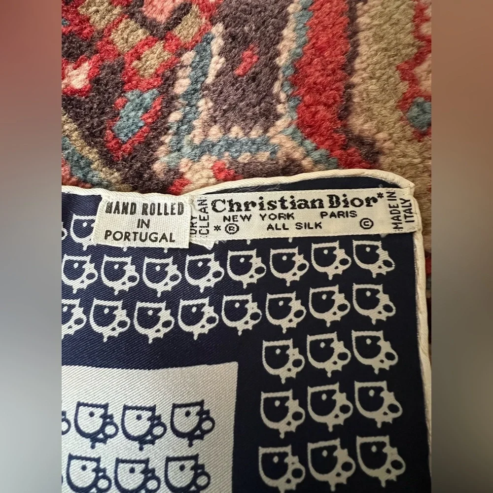Dior Classic Monogram Silk Square Scarf in Navy